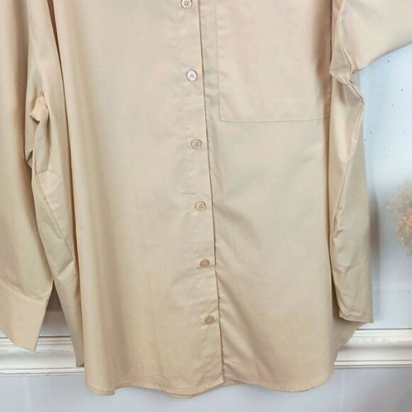 Womens oversized long-sleeve drop shoulders button-down beige shirt sz L Casual - Picture 3 of 7